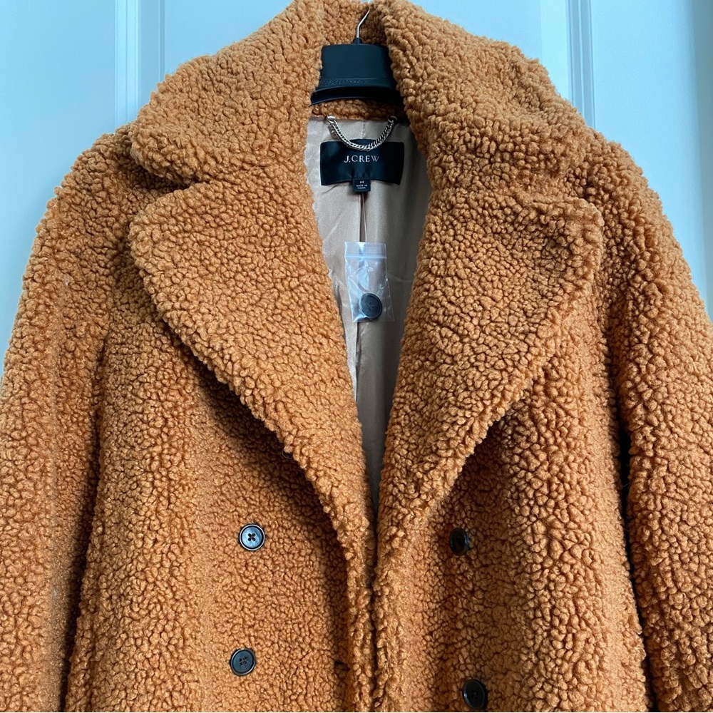 NWOT J.Crew Double-Breasted Teddy Sherpa Topcoat Adobe Clay Medium